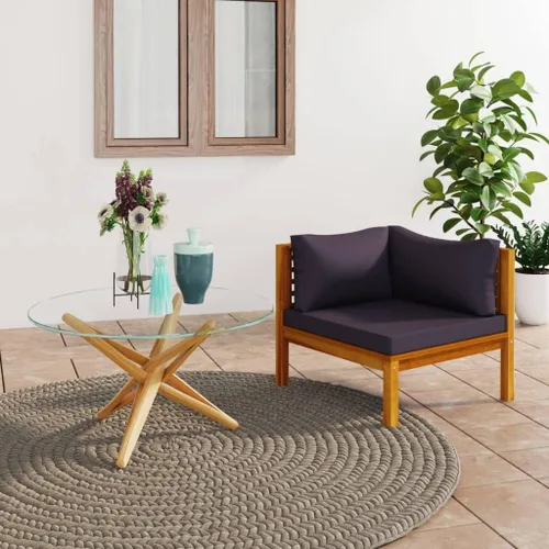 Vista 10 de Sofá de salón seccional con cojín gris oscuro, madera de acacia maciza para sala de estar, apartamento, dormitorio y oficina