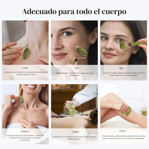 Vista 5 de BAIMEI IcyMe Gua Sha y rodillo de jade - Herramientas faciales, rodillo facial y juego de Gua Sha para reducir la hinchazón y el enrojecimiento