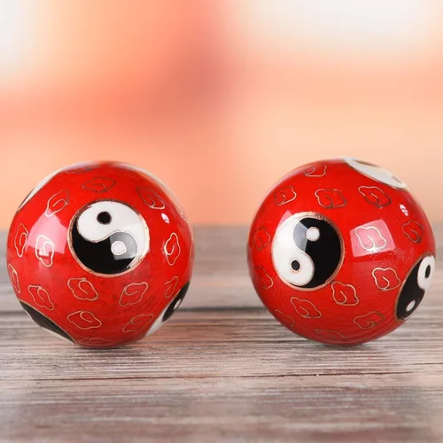Vista 5 de BRABUD 1.97 '' Bolas de Baoding Chino Ejercicio de la mano Bolas de masaje con caja Rojo Yin Yang Bolas con campanillas Regalo para padres TQZDBS67