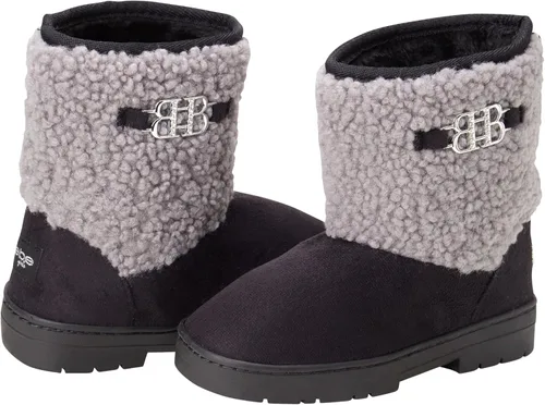 Vista 2 de bebe Botas de invierno para niñas, botas de microgamuza con puños de piel sintética de oveja, Negro