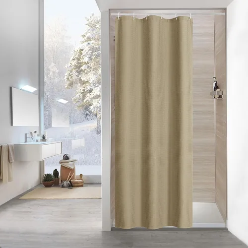 Vista 51 de MitoVilla Cortina de ducha de tela texturizada ponderada de lujo beige, 72 Marfil