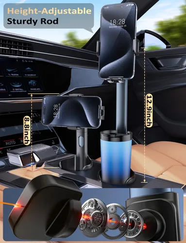 Vista 3 de Tryone Soporte para teléfono de copa para automóvil: soporte de aluminio ajustable para teléfono celular con barra ajustable para automóvil Camión