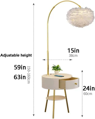 Vista 2 de EYPKPL Lámpara de poste vertical 2 en 1 lámpara de pie con mesa y carga inalámbrica mesita de noche lámparas de pie lámpara de poste lámpara de piso