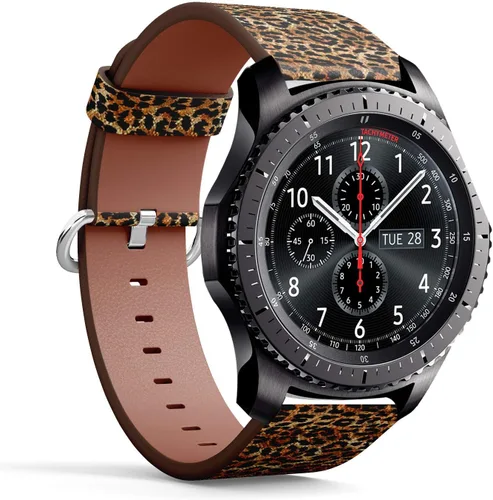 Vista 2 de Compatible con Samsung Gear S3 Frontier/Classic – 0.866 in correa de cuero de liberación rápida de repuesto – Leopard Animal Print