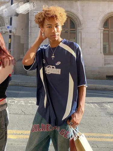 Vista 2 de Aelfric Eden Camiseta de gran tamaño para hombre, camisa de los años 90, unisex, ropa de calle, contraste, color gráfico, camisetas casuales