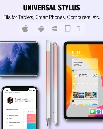 Vista 2 de Lápiz Stylus para Pantalla Táctil, 2 en 1 Lápices Stylus Compatibles con Todos los Dispositivos de Pantallas Táctiles, Tabletas, iPhone, iPad