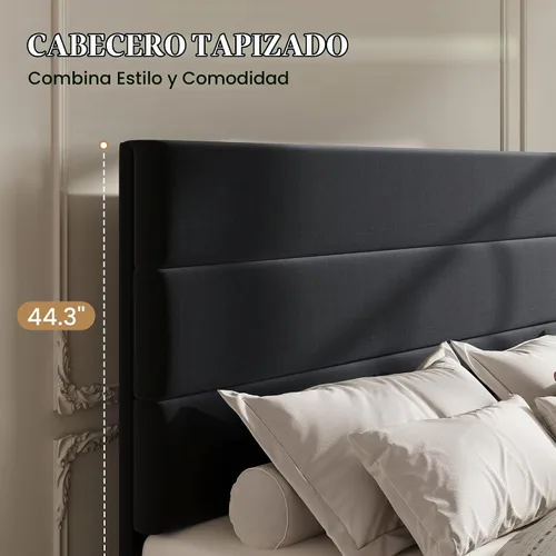 Vista 4 de SHA CERLIN Base de cama de plataforma de tamaño matrimonial con 4 cajones de almacenamiento, cabecera tapizada de terciopelo, base de colchón