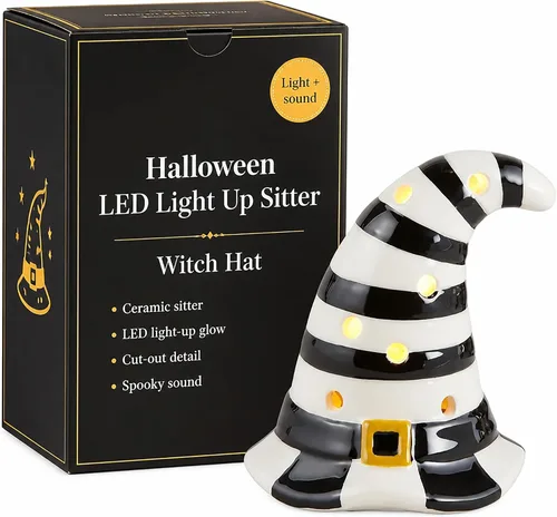 Vista 10 de Mud Pie - Sombrero de bruja iluminado para decoración de Halloween, estante