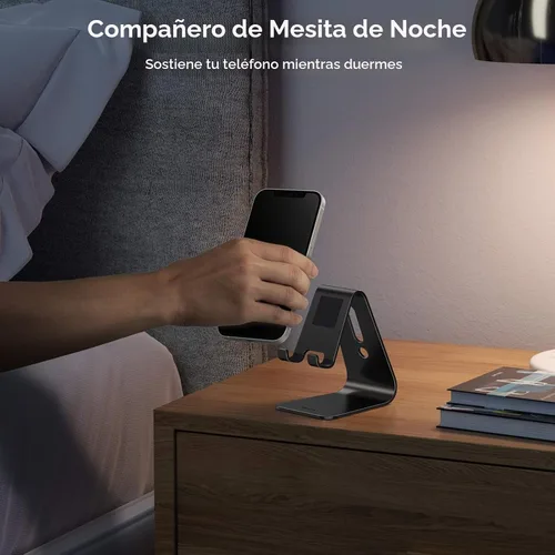 Vista 6 de [Versión actualizada de Solid] OMOTON Desktop Cell Phone stand Tablet Stand avanzada, 4mm de grosor de aluminio soporte para teléfono celular