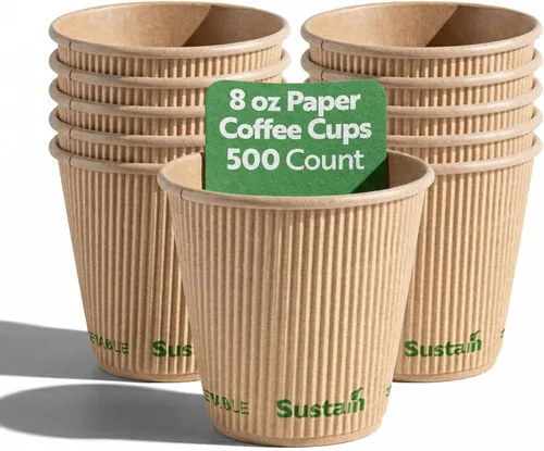 Vista 10 de Restaurantware Tazas de café de papel de 4 onzas, paquete de 25 tazas aisladas de pared ondulada, para bebidas calientes, papel kraft resistente a