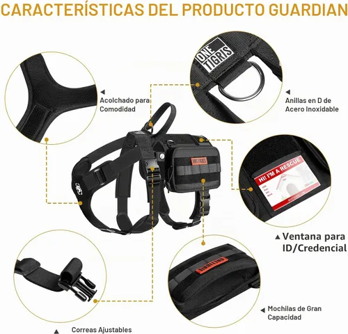 Vista 8 de OneTigris Arnés de Chaleco para Perro de Servicio, Capa para Perro de Servicio Arnés de Mochila para Perro Guardián con Bolsillos Bolsa de Sillín