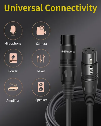 Vista 2 de Cable XLR de 3 pies hembra a hembra, cable de interconexión de audio equilibrado de 3 pines Cable de sonido equilibrado para micrófonos