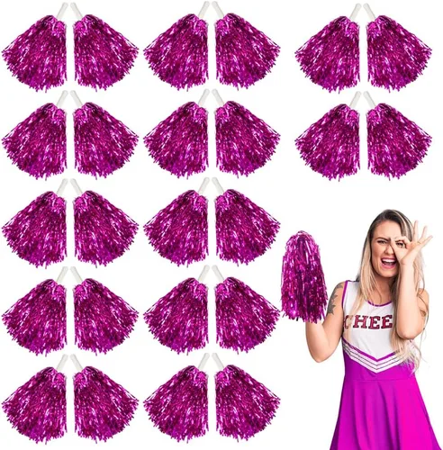 Vista 6 de Lovecheer 24 piezas Pompones de animadora metálicos con asa, pompones de animación para equipo deportivo, espíritu de equipo de animadoras