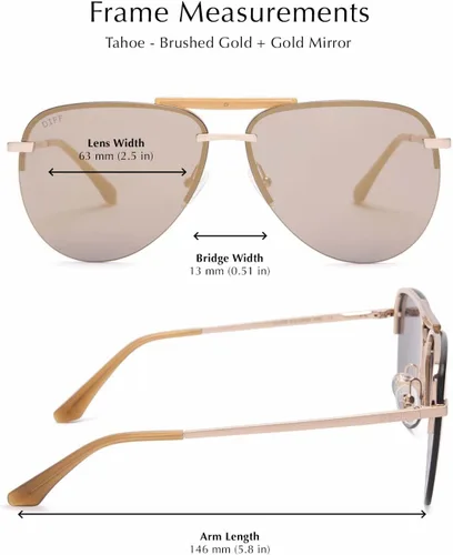 Vista 5 de DIFF Tahoe Designer Oversized Aviator Sunglasses for Women UV400 Protection Brushed Matte Gold Frames