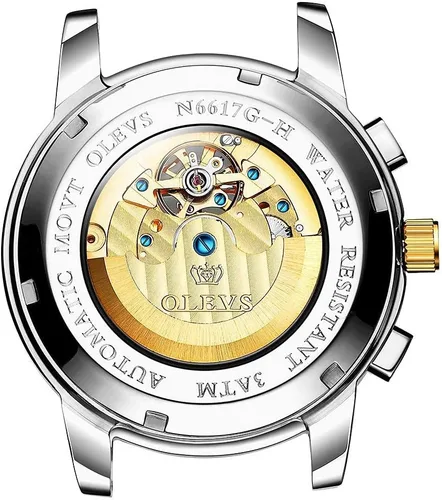 Vista 5 de OLEVS reloj mecánico automático, reloj de cuerda automático de lujo para hombre a prueba de agua, acero inoxidable.