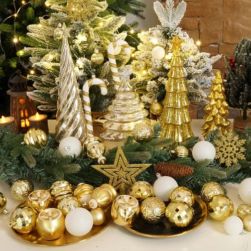 Vista 5 de XmasExp - Paquete de 99 adornos de bolas de Navidad surtidos Juego de bolas de Navidad inastillables con paquete de regalo de mano reutilizable