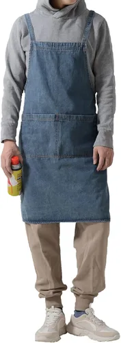 Vista 11 de Delantal Tobyan de Mezclilla de Algodón Suave - Delantal Unisex Ajustable con Babero de 5 Bolsillos Perfecto para Cocinas