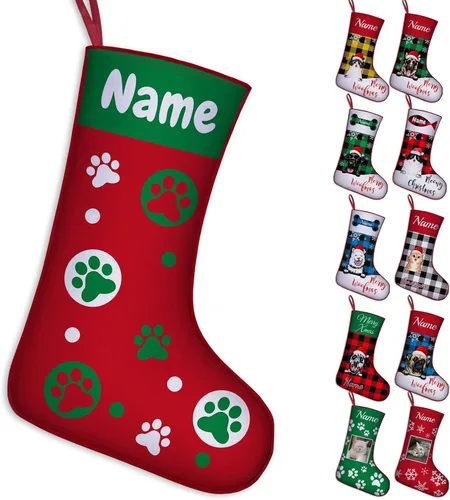 Vista 9 de Calcetines de Navidad personalizados para perros y gatos, 42 patrones de perros y mascotas, calcetines de Navidad personalizados con nombres, adorno