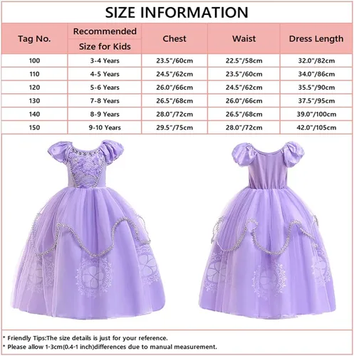 Vista 7 de Disfraz de princesa Sofía para niñas pequeñas, cumpleaños, Navidad, Halloween, cosplay, disfraces con accesorios