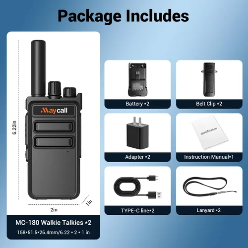 Vista 9 de Walkie Talkies MC-180 - Paquete de 2 unidades para adultos de largo alcance recargable de 2550 mAh, radios portátiles FRS bidireccionales, radios