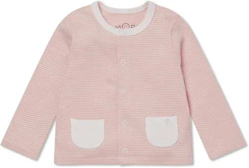 Vista 3 de MORI Cárdigan unisex para bebé, algodón orgánico y bambú, diseño clásico con bolsillos delanteros y cierre a presión Raya azul