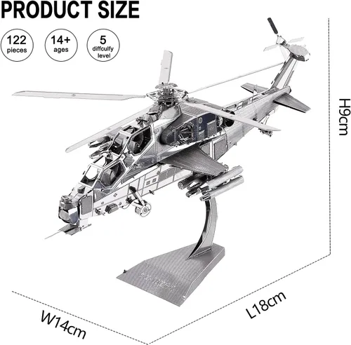 Vista 5 de Piececool Rompecabezas de metal 3D modelo militar, 10 modelos de helicópteros de avión para construir para adolescentes, hombres, aficiones