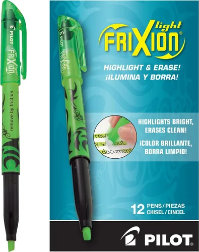 Vista 6 de Pilot FriXion Light 46522 paquete de 2 rotuladores fluorescentes borrables color rosa con punta chisel, Verde