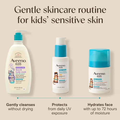Vista 6 de Aveeno Kids Jabón para Cara y Cuerpo para Piel Sensible, Extracto de Avena, Sin Lágrimas, No Reseca, Aroma Ligero, Dispensador de Bomba