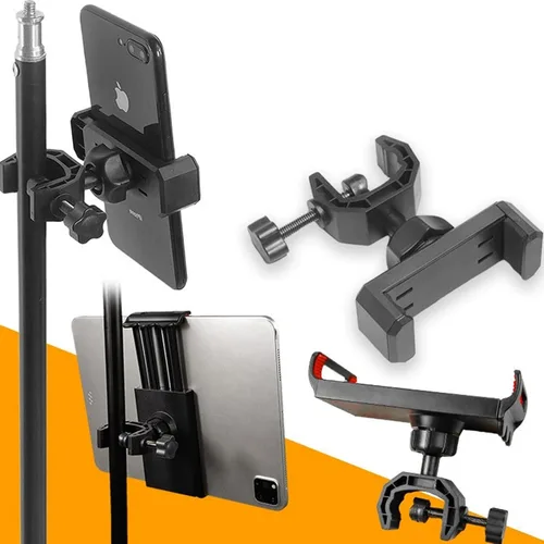 Vista 7 de Soporte de micrófono Soporte de teléfono Soporte de micrófono de plástico para teléfonos giratorios de 360 grados Clip