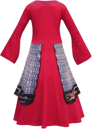 Vista 3 de Ubeufun Mullan Costume Red Dress Halloween Movie Character Role Play Cosplay Party Outfit Girls Princess Warriorr Costume