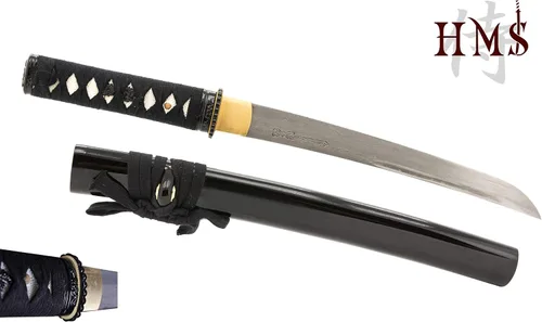 Vista 8 de HMS Espada Samurai Tanto japonesa, hierro Tsuba, acero al carbono 1045, forjada a mano templada, espiga completa, afilada afilado a mano