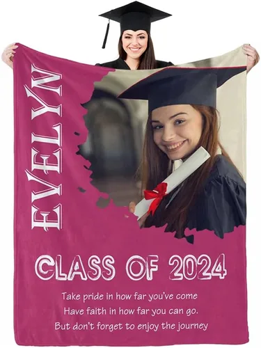 Vista 22 de D-Story Manta de franela personalizada para mujer, regalos de graduados, regalo de graduación de secundaria, regalos de graduación personalizados