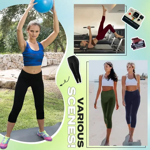 Vista 57 de NexiEpoch - Paquete de 4 leggings suaves para mujer, con bolsillos, control de abdomen y cintura alta, pantalones capri para yoga y ejercicio