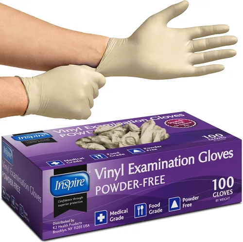 Vista 14 de Inspire Guantes de vinilo elástico sin polvo y látex de grado examen, pequeños, 100
