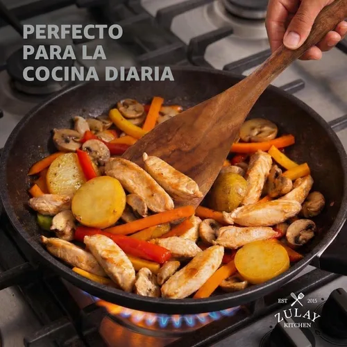 Vista 8 de Zulay Kitchen Juego de 6 cucharas de madera para cocinar, juego de utensilios de madera de teca natural, fácil de limpiar, duradero, suave