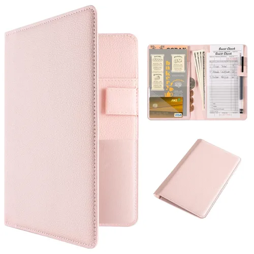 Vista 12 de CoBak Libreta para servidores de alta calidad: organizador de cartera de camarero de 5.12 x 7.91 pulgadas en piel auténtica, con 8 bolsillos
