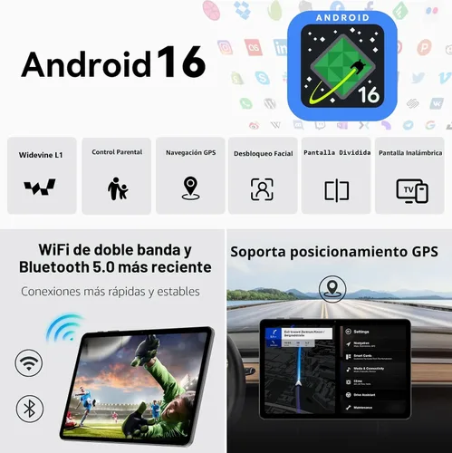 Vista 2 de Tablet Android 16, tableta de 10 pulgadas con teclado, Octa-Core, 24 GB de RAM 64 GB ROM 2 TB Expand, tabletas 2 en 1 con Gemini AI, 6000 mAh, WiFi