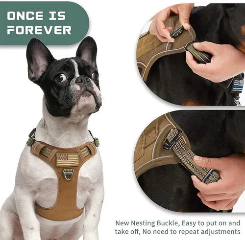 Vista 2 de BUMBIN Arnés para perros Medoum sin tirones, arnés táctico para perro, con asa, arnés de chaleco ajustable para perro, correa elástica de 6 pies