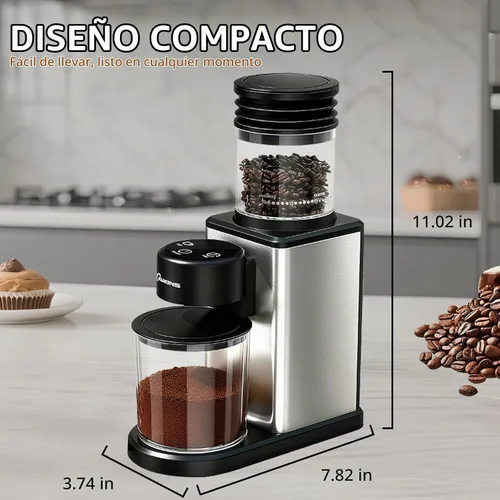 Vista 5 de Molinillo de café eléctrico para el hogar y la oficina: molinillo de café inteligente con 25 ajustes de molienda de precisión y tolva de grano