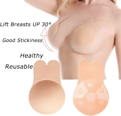 Vista 4 de LAVESHOP sujetador invisible 2 pares mujeres cinta de elevación de pecho adhesivo sujetador de silicona sin tirantes pezón cubre espalda conejo oído