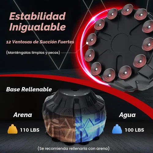 Vista 4 de Goplus Saco de boxeo independiente, bolsa de boxeo pesada de 70 pulgadas con base rellenable, 12 ventosas, amortiguadores, bolsa de kickboxing