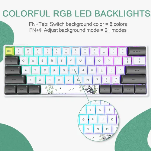 Vista 3 de CHARAN SK61 - Teclado mecánico para juegos de 61 teclas 60 compacto con retroiluminación RGB intercambiable en caliente con cable tipo C para WinMac