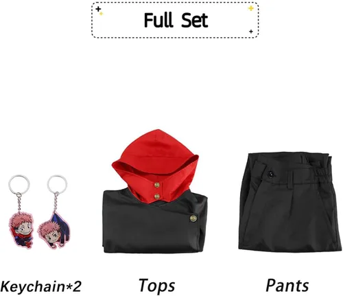 Vista 4 de Yuuji Itadori - Disfraz de cosplay para hombre, disfraz de anime Kaisen Jujutsu de Kaisen, uniforme escolar japonés, tops y pantalones