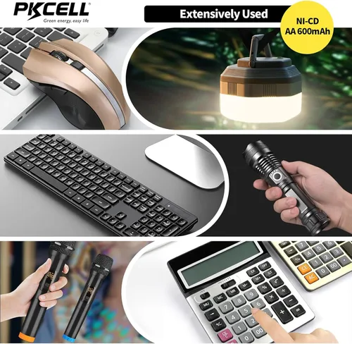 Vista 3 de PKCELL - Paquete de 4 pilas recargables AA 1.2V 600mAh NICD para luces solares