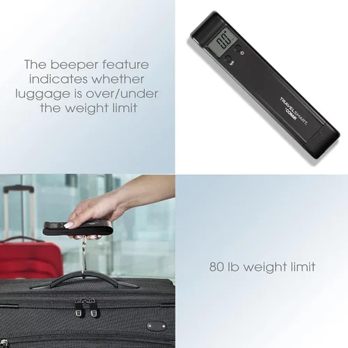 Vista 4 de Conair - Báscula digital de equipaje de 80 libras para viajes, báscula de equipaje de Travel Smart con alerta de sobrepeso, color negro