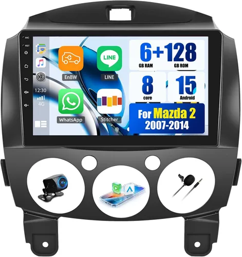 Vista 8 de [4G+64G] Radio de coche para Mazda 2 2007-2014 con CarPlay Android Auto, pantalla táctil de 9 pulgadas, Android 15 Mazda 2 estéreo para automóvil