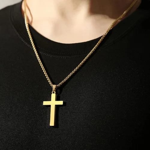 Vista 5 de RS Collar de cruz para hombres y mujeres, de 16 a 24 pulgadas, cadena de colgante de cruz de acero inoxidable, regalo religioso