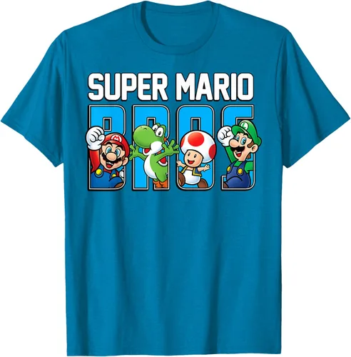 Vista 9 de Super Mario Bros Characters Letter Fill Graphic T-Shirt Camiseta, Negro
