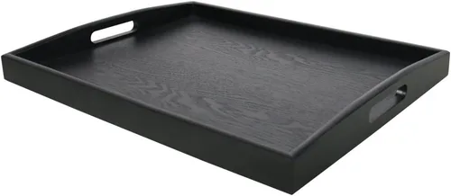 Vista 9 de DILLMAN Bandeja de servir grande rectangular de madera negra bandeja de comida bandeja de mayordomo bandeja de desayuno con asas (pequeña)