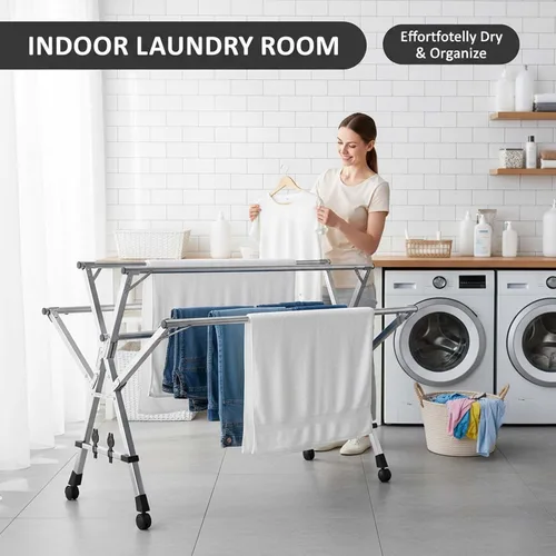 Vista 6 de This Adjustable Foldable Clothes Drying Rack, Stainless Steel Laundry Drying Rack, Heavy Duty Garment Rack, Indoor Clothesline, Space Saving
